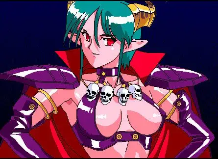 Carrera is wearing a very vampiric looking cape, with a mischievous little smile and skulls around her neck.